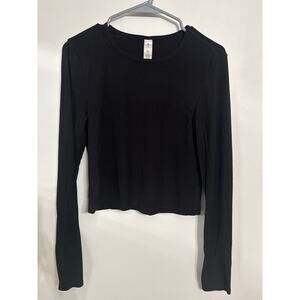 Yogalicious Ribbed Crop Long Sleeve Top | Black | Kathleen Crop | Size M